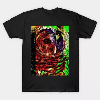 Мужская черная футболка с принтом, очень большая футболка с полосатой совой, хлопковая футболка с принтом на бумаге для переноса без разрезов S чёрный