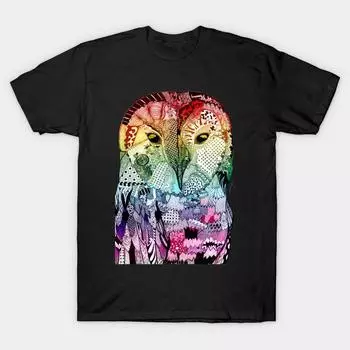 Мужская черная футболка с принтом, очень большая футболка wise-owl-multicolor-version, хлопковая футболка с принтом на бумаге для переноса без разрезов S чёрный