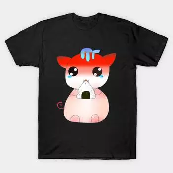 Men Black Print T-shirt Super Large TShirt cat-eats-riceball No Cut Transfer Paper Print Cotton Tshirt M чёрный