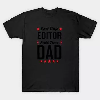 Men Black Print T-shirt Super Large TShirt part-time-editor-full-time-dad No Cut Transfer Paper Print Cotton Tshirt XL чёрный