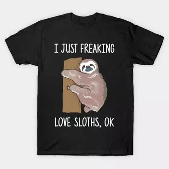 Men Black Print T-shirt Super Large TShirt i-just-freaking-love-sloths-okay-sloth-lover No-Cut Transfer Paper Print Cotton Tshirt 3XL чёрный