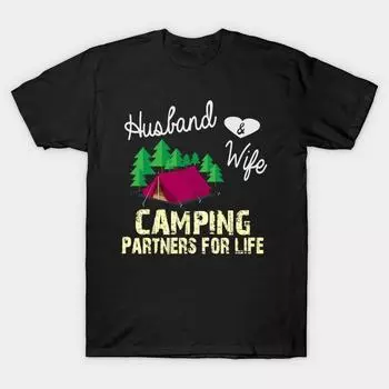 Men Black Print T-shirt Super Large TShirt husband-and-wife-camping-partners-for-life No-Cut Transfer Paper Print Cotton Tshirt S чёрный