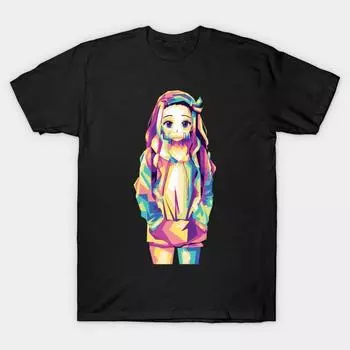Men Black Print T-shirt Super Large TShirtCute nezuko anime demon slayer No-Cut Transfer Paper Print Cotton Tshirt L чёрный