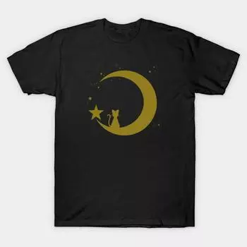 Men Black Print T-shirt Super Large TShirtLuna Moon Silhouette No-Cut Transfer Paper Print Cotton Tshirt 3XL чёрный