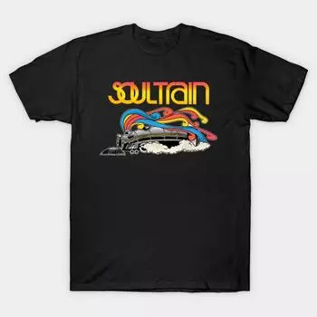 Men Black Print T-shirt Super Large TShirt Vintage 70s Soul Train No-Cut Transfer Paper Print Cotton Tshirt 4XL чёрный