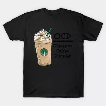 Men Black Print T-shirt Super Large TShirt ocd-obsessive-coffee-disorder No-Cut Transfer Paper Print Cotton Tshirt 5XL чёрный