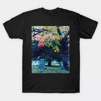 Men Black Print T-shirt Super Large TShirt graveyard No Cut Transfer Paper Print Cotton Tshirt 5XL чёрный