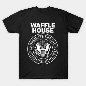 Мужская черная футболка с принтом, очень большая футболка Rock N Roll x Waffle House, хлопковая футболка с принтом на бумаге для переноса без разрезов M чёрный