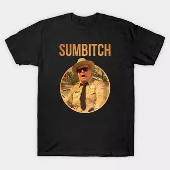 Men Black Print T-shirt Super Large TShirt POLICE SUMBITCH JUSTICE SMOKEY bandit No-Cut Transfer Paper Print Cotton Tshirt 2XL чёрный