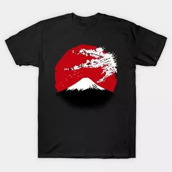 Men Black Print T-shirt Super Large TShirt fujiyama No-Cut Transfer Paper Print Cotton Tshirt M чёрный