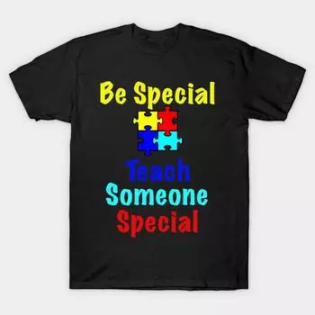 Men Black Print T-shirt Super Large TShirt autism-be-specialteach-someone-special No-Cut Transfer Paper Print Cotton Tshirt L чёрный