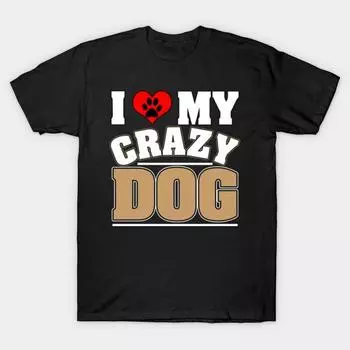 Men Black Print T-shirt Super Large TShirt i-love-my-crazy-dog No-Cut Transfer Paper Print Cotton Tshirt 2XL чёрный