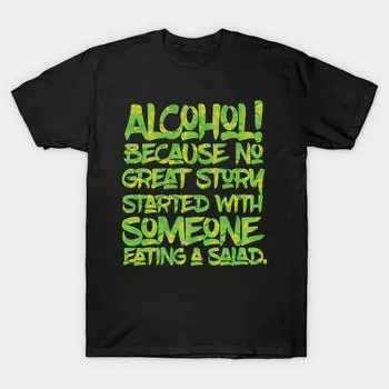 Men Black Print T-shirt Super Large TShirt alcohol-because-no-great-story-started-with-eating No-Cut Transfer Paper Print Cotton Tshirt S чёрный