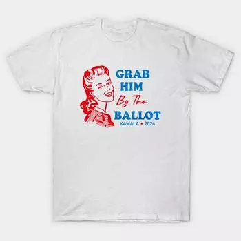 Men Black Print T-shirt Super Large TShirt Grab Him By The Ballot Kamala 2024 No-Cut Transfer Paper Print Cotton Tshirt S белый