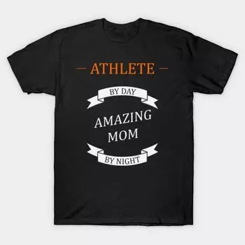 Men Black Print T-shirt Super Large TShirt athlete-by-day-amazing-mom-by-night No Cut Transfer Paper Print Cotton Tshirt M чёрный