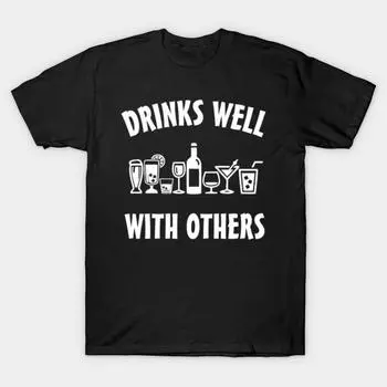 Men Black Print T-shirt Super Large TShirt drinks-well-with-others No-Cut Transfer Paper Print Cotton Tshirt S чёрный