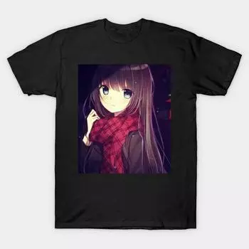 Men Black Print T-shirt Super Large TShirt anime-girl No Cut Transfer Paper Print Cotton Tshirt M чёрный