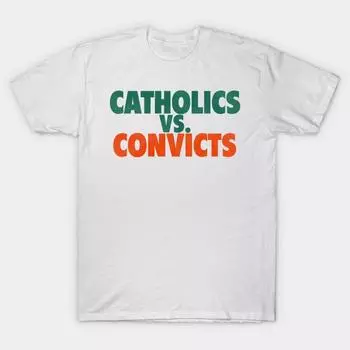 Men Black Print T-shirt Super Large TShirtCatholics Vs. Convicts Retro 1988 Football GameNo-Cut Transfer Paper Print Cotton Tshirt M