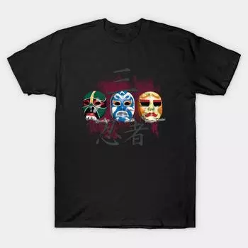 Мужская черная футболка с принтом, очень большой размер, футболка TShirt3 Ninjas Masks, хлопковая футболка с принтом на бумаге для переноса без вырезания S чёрный