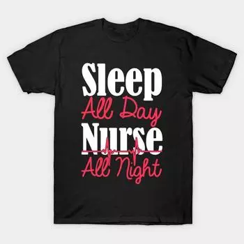 Men Black Print T-shirt Super Large TShirt sleep-all-day-nurse-all-night-shirt No-Cut Transfer Paper Print Cotton Tshirt S чёрный