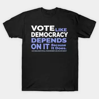 Men Black Print T-shirt Super Large TShirt Vote Like Democracy Depends On it No-Cut Transfer Paper Print Cotton Tshirt M чёрный