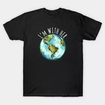 Men Black Print T-shirt Super Large TShirt earth-day-im-with-her No-Cut Transfer Paper Print Cotton Tshirt 3XL чёрный