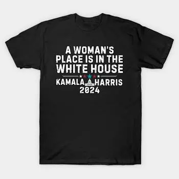 Men Black Print T-shirt Super Large TShirt Kamala Harris 2024 No-Cut Transfer Paper Print Cotton Tshirt S чёрный