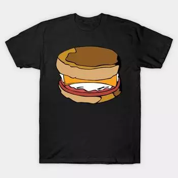 Men Black Print T-shirt Super Large TShirt limited-edition-exclusive-fast-food-breakfast-egg- No-Cut Transfer Paper Print Cotton Tshirt M чёрный