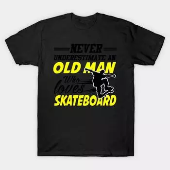 Men Black Print T-shirt Super Large TShirt never-underestimate-an-old-man-who-loves-skateboar No-Cut Transfer Paper Print Cotton Tshirt M чёрный
