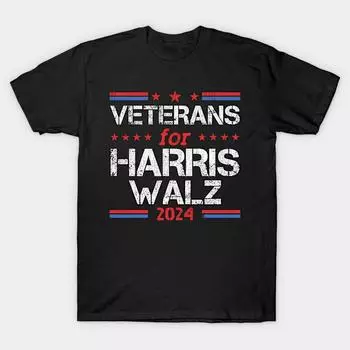 Men Black Print T-shirt Super Large TShirt Veterans For Harris Walz 2024 Kamala Harris No-Cut Transfer Paper Print Cotton Tshirt XL чёрный