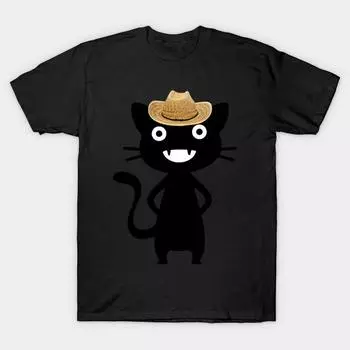 Men Black Print T-shirt Super Large TShirt cowboy-cat No Cut Transfer Paper Print Cotton Tshirt XL чёрный