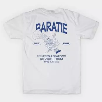 Мужская черная футболка с принтом, очень большая футболка, цельная футболка Baratie Restaurant No-Cut Transfer Paper Print Cotton Tshirt 2XL белый