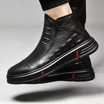 Men Boots 2024 Men Business Ankle Boots High Quality Men Winter Snow Boots Genuine Leather Mens Slip on Low Top Motorcycle Boots 38