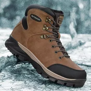 Men Boots Ankle Boots Plus Men Leather Boots Outdoor Sneakers Men Casual Winter Warm Shoes With Fur Male Lace-Up Hiking Shoes 40