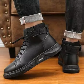 Men Boots Casual Leather Boot Trendy Versatile Sneakers Boots Men Safety Boots Warm Autumn Winter Ankle Boot Botas Para Hombre 39 чёрный