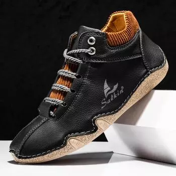 Men Boots Casual Shoes Handmade Leather Designer Shoes Man Soft Leather Ankle Boots Men Walking brown boots men 38 зелёный