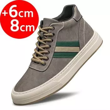 Men Boots Elevator Shoes Genuine Leather High-top Casual Fashion Lift Sneaker Boots 6cm 8cm Insole Height Increased Shoes Taller 38