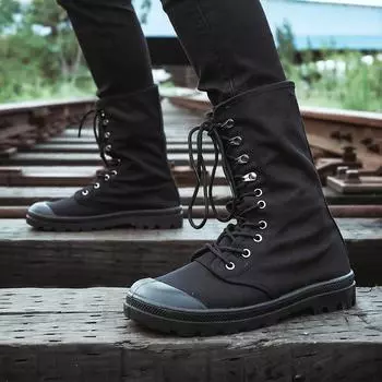 Men Boots New High-top Jungle Hiking Men s Outdoor Boots Sports Comfortable Lace-up Non-slip Canvas Shoes for Men Women Sneakers 39 чёрный