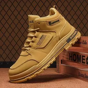 Men Boots New High Top Leather Face Men s Shoes Outdoor Wear Resistant Fashion Sports Running Work Boots Snow Boots 39 хаки