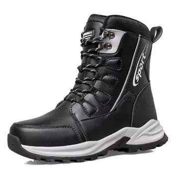 Men Boots Snow Men Shoes Ankle Boots Waterproof Anti-slip Male Shoes Warm Plush Fashion Outdoor Boots Winter Men Black Shoes 36