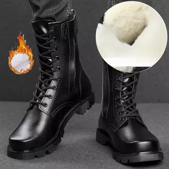Men Boots Winter Plus Velvet Leather Desert Boots Steel Toed Steel Soled Safety Work Boots High-top Snow Boots 46 чёрный