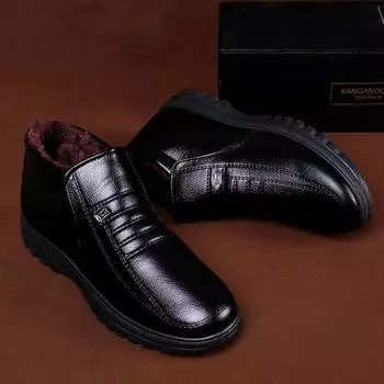 Men Boots Winter Warm Plus Velvet Non-slip Mens Ankle Boots Casual High Top Fur Boots for Male 7 чёрный