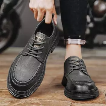 Men Business Leather Shoes Autumn Luxury High Quality Comfortable Black Office Casual Men Shoe Non-Slip Thick Soles Casual Shoes 38 серый
