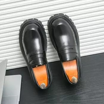 Men Business Leather Shoes Casual Handmade Luxury Loafers Slip-on High Quality Slip-On Thick Bottom Oxford Shoes Wedding Shoes 38 чёрный