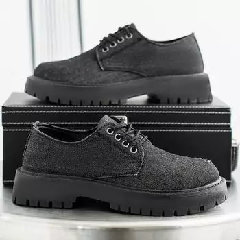 Men Canvas Leather Shoes 2025 Autumn Leisure Loafers Lace Up Platform Comfortable Non Slip Fashion Derby Shoes Wedding Party 39