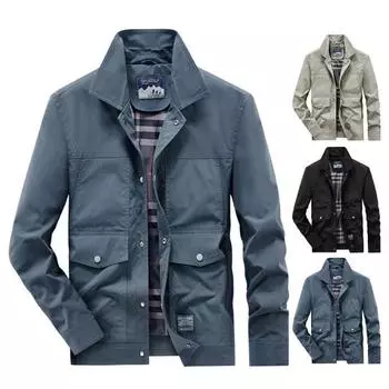 Мужское пальто-карго с лацканами, длинный рукав, однотонная куртка с карманными украшениями 3XL чёрный