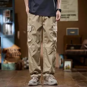 Мужские брюки-карго, свободные, с эластичной резинкой на талии, однотонные, в винтажном стиле High Street, с прямыми карманами XXL армия зеленый