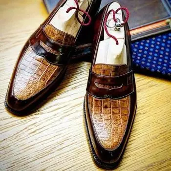 Men Casual Dress Shoes Men Fashion Flats Slip on Vintage Loafers Men Business Crocodile Leather Shoes Party Wedding Shoes 2024 38 чёрный