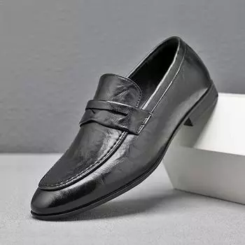 Men Casual Leather Loafers 2024New Comfy Boat Flats Fashion Brand Dress Business Shoes Outdoor Antiskid Flat Designer Lazy Shoes 38 чёрный