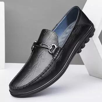 Men Casual Leather Shoes Classic Italian Moccasins Shoes Fashion Slip on Loafers Flats Driving Shoes Leisure Male Luxury Brand 37 чёрный